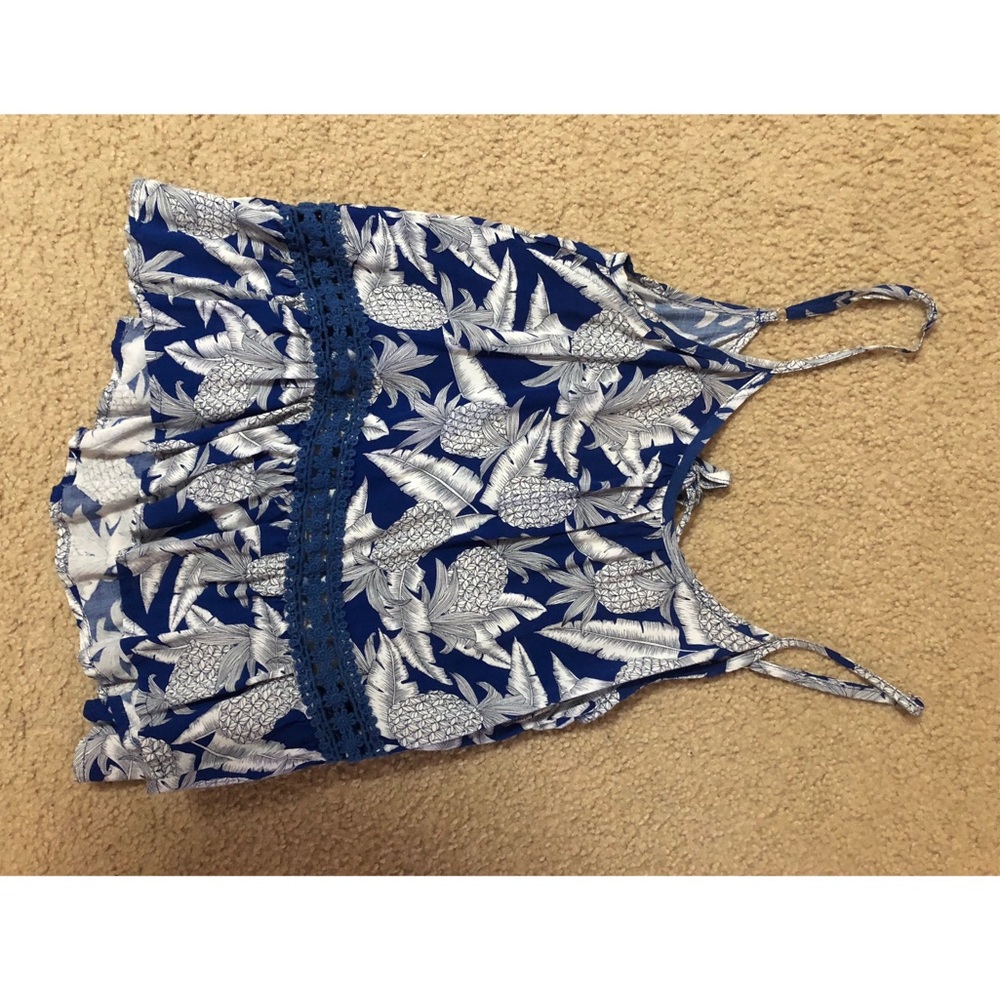 E&M blue pineapple tank top